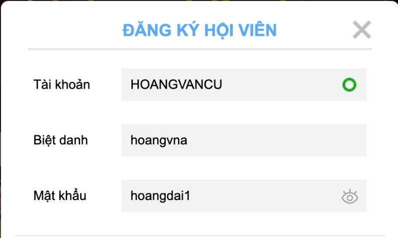 Bước 2: Điền thông tin tài khoản